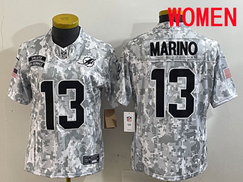 Women Miami Dolphins 13 Marino Nike Arctic Camo 2025 Salute to Service Limited NFL Jersey style 1